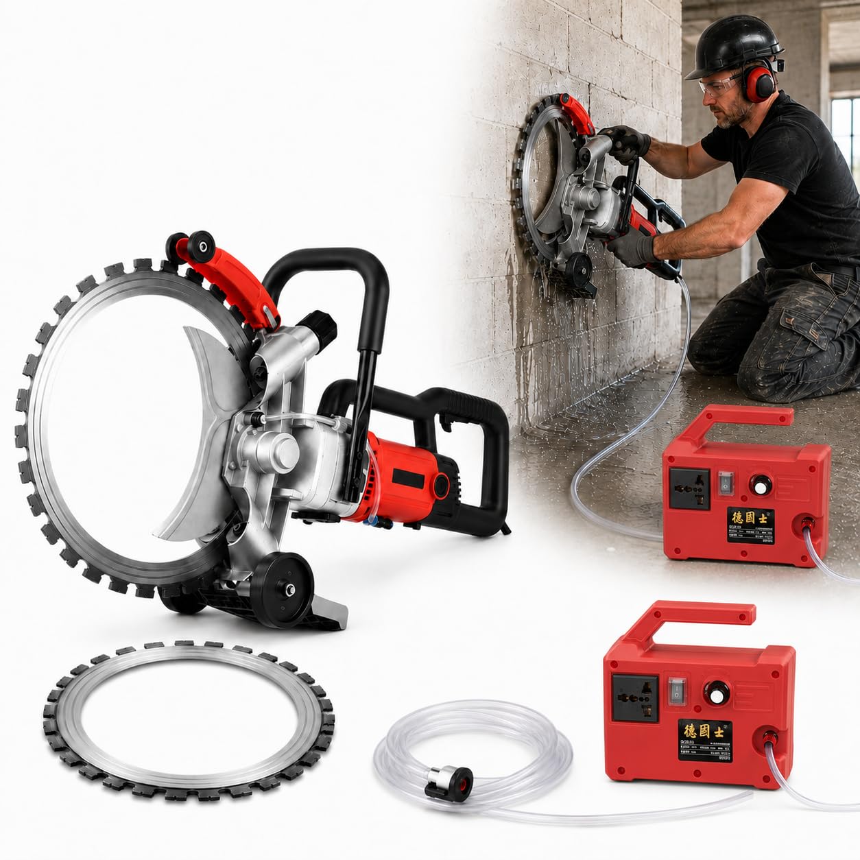 forplubossmmp 16” Ring Saw Wall Cutting Machine, Electric Concrete Saw,Maximum Cutting Depth 11.4 Inches, Wet Cutting System With Two Saw Blades, Suitable For Cutting Marble And Granite