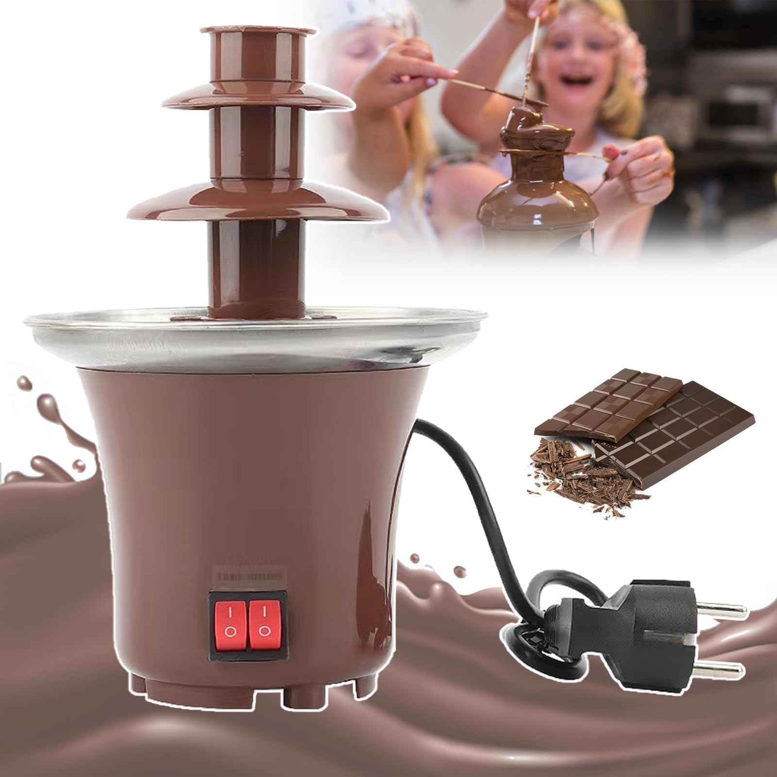 Fuente de chocolate de 3 niveles, fondue de chocolate de 65 W, torre de chocolate eléctrica para derretir chocolate, máquina de lava de chocolate para fiesta, boda, restaurante, equipo de buffet