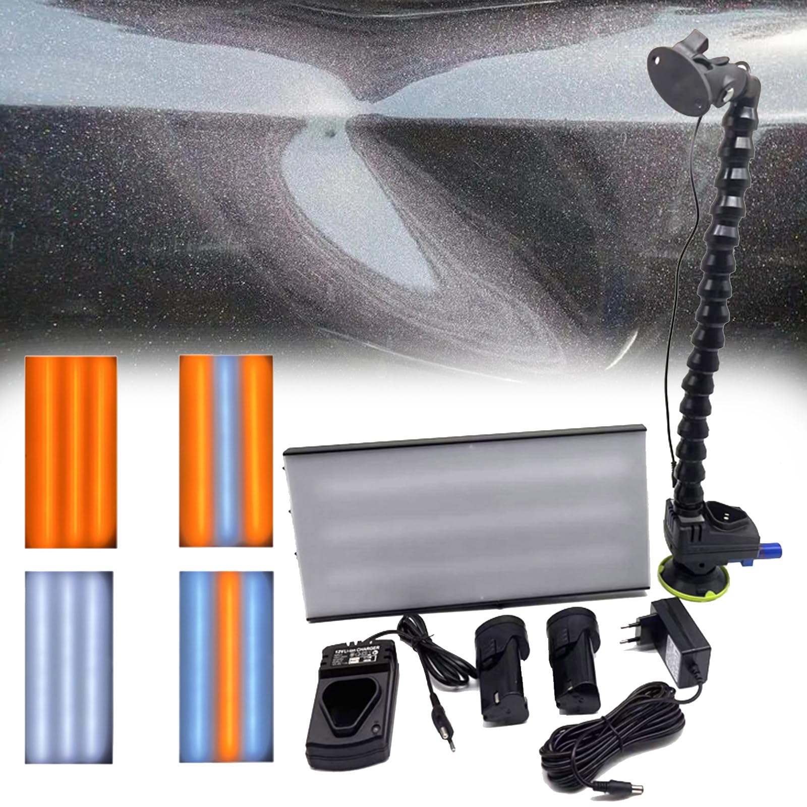 NYANSCar Dent Repair PDR Light, Six-Color Adjustable Light 4 Lighting Modes, with 2 Rechargeable Batteries, Paintless Dent Repair LED Board Spotlight