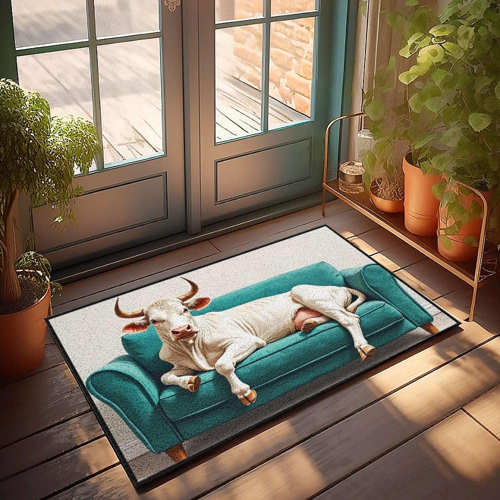 Tapis extérieur vache rigolote 65 x 90 cm : cadeau idéal pour une man cave