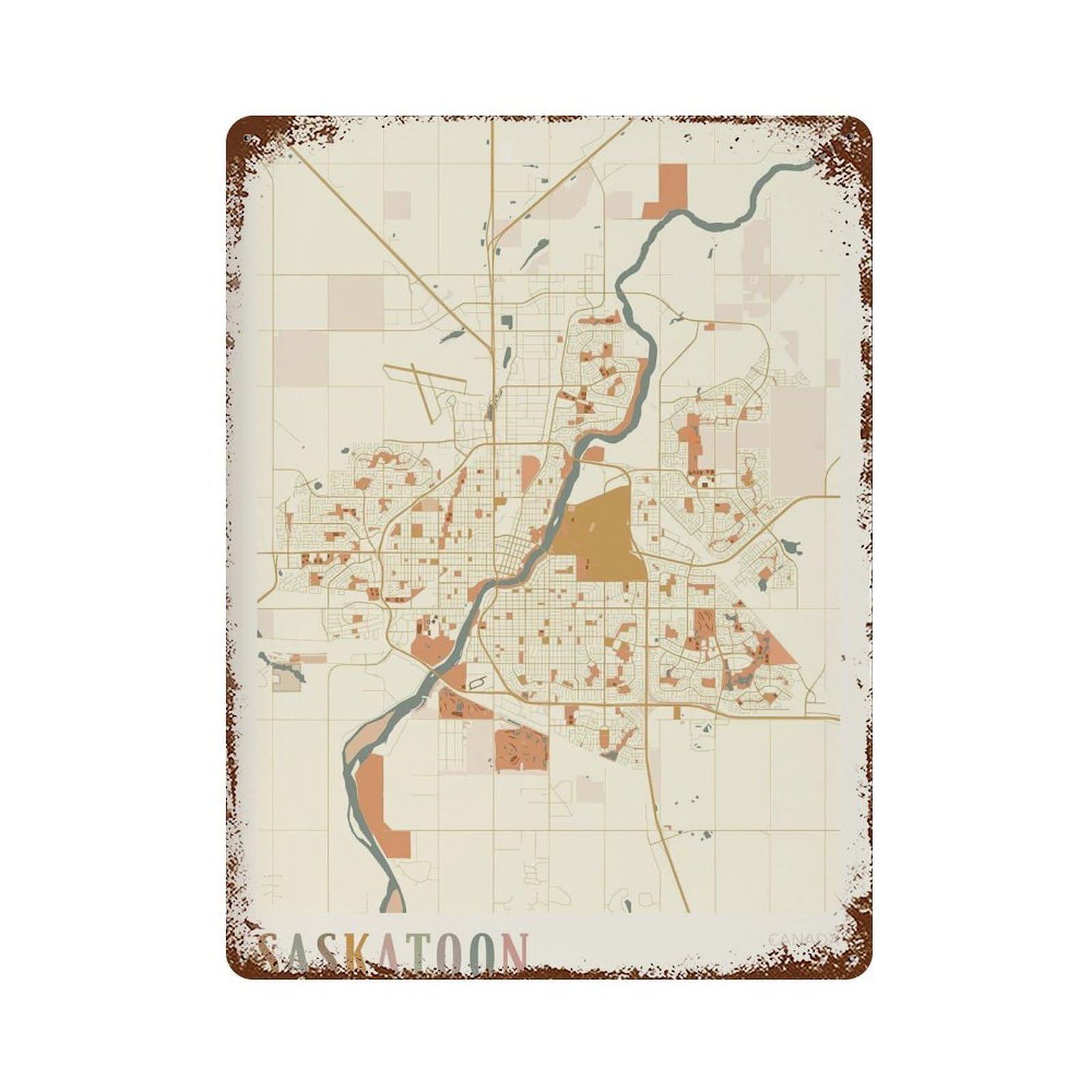 xiaoxiaoshen Saskatoon Map City Decor Canada Boho Wall Decor Art Metal Tin Poster Modern Home Decor Art Home Bar Shop Decorations Vintage Sign 40x30cm