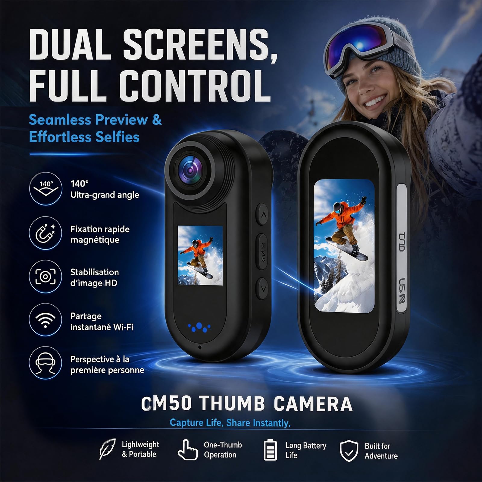 Mini caméra 2K, caméra d'action portable avec étui de charge magnétique, caméra POV au format pouce, support pour caméscope portable de qualité supérieure n'importe où pour le travail
