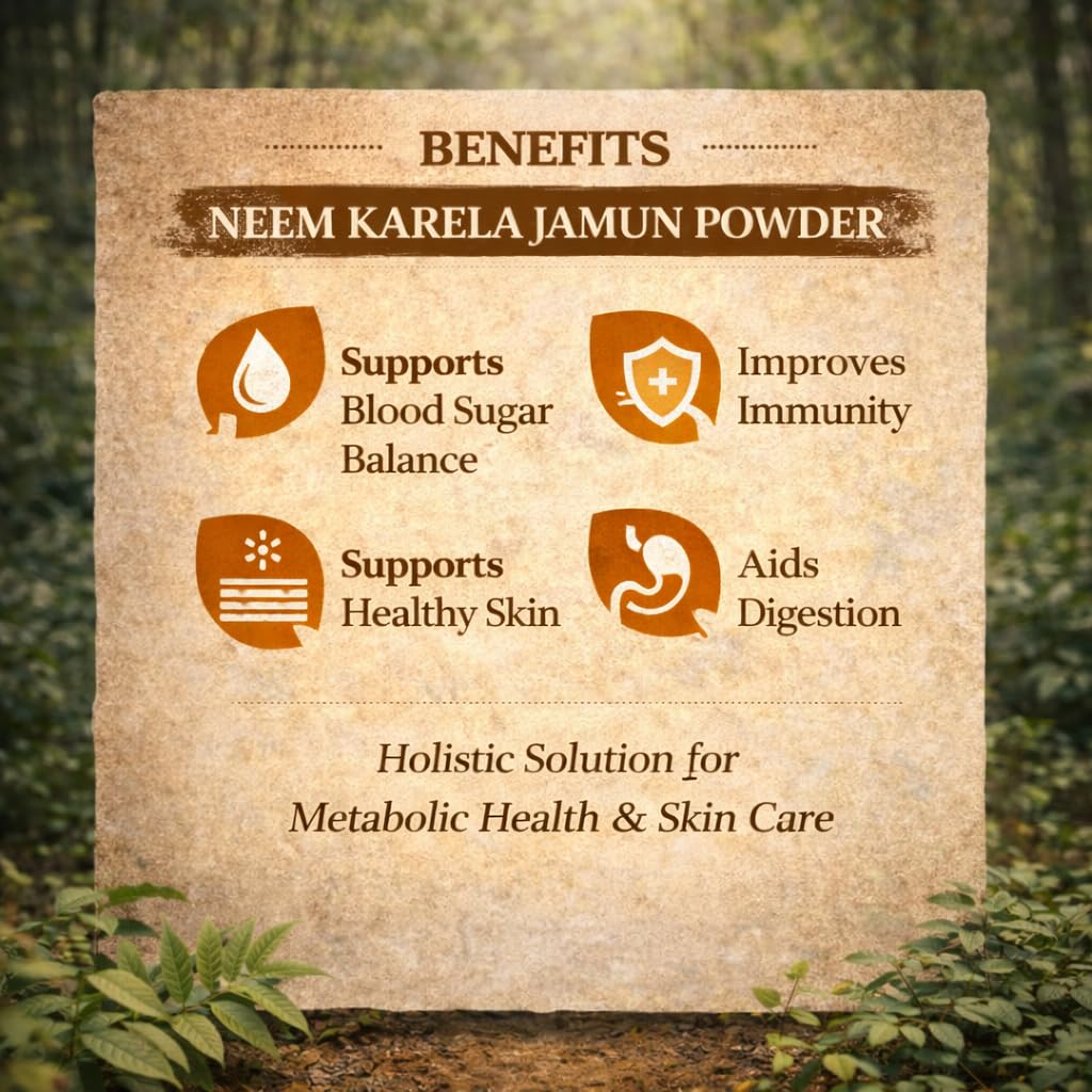 Organic Neem Karela Jamun Powder for Diabetes Care | Ayurvedic Herbal Supplement with Jamun Seed & Karela Neem | Vegan Blood Sugar Control Churna | AYUSH Certified for Immunity & Wellness | Natural Detox for Men & Women (100g) — Amazon image 5