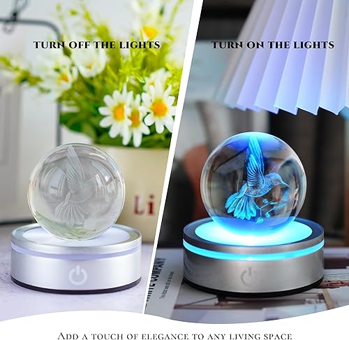 Miniatura 4 de YU FENG Decoración 3D de colibrí, bola de cristal, luz nocturna, regalos de colibrí para mujeres, mamá, figuras de animales de vidrio para el hogar,