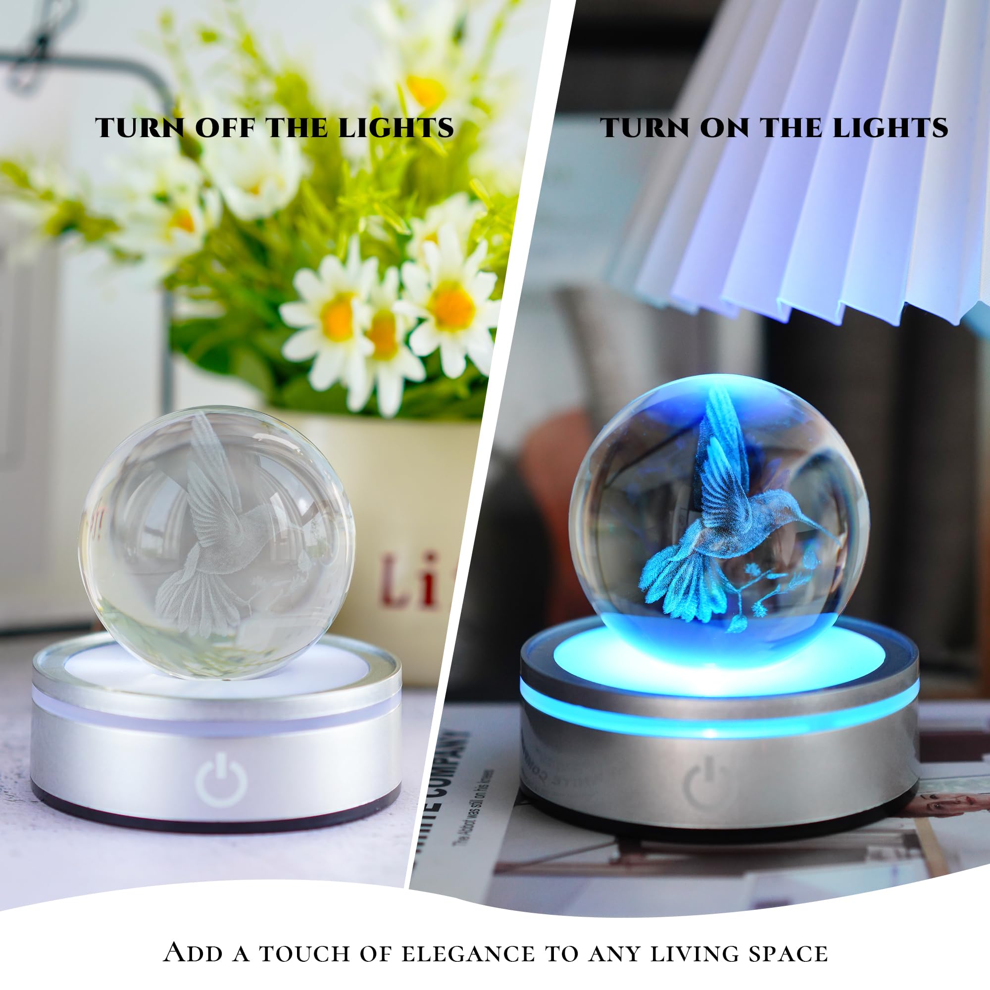 YU FENG 3D Hummingbird Decor Crystal Ball Night Light Hummingbird Gifts for Women Mom Glass Animals Figurines for — view 4