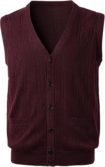 Gilet en Laine sans Manches Homme - Cardigan Décontracté à Col en V avec Boutons