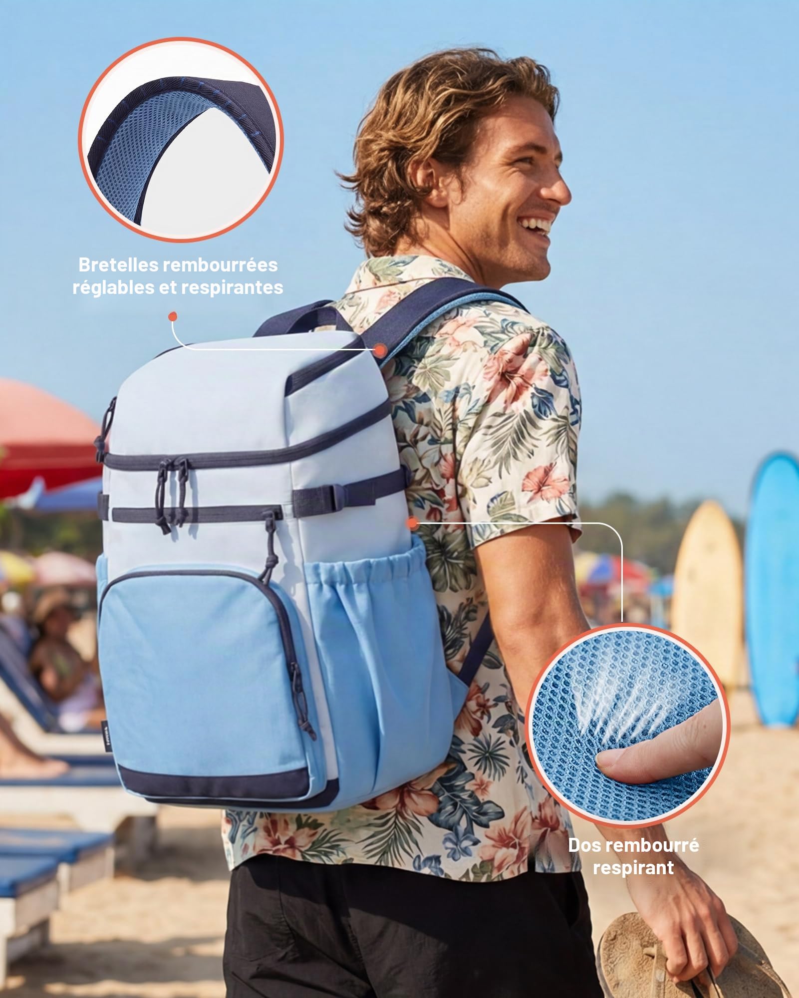 TOURIT Sac à Dos Isotherme – Sac à Dos léger de 21 L avec décapsuleur – Peut contenir 30 canettes