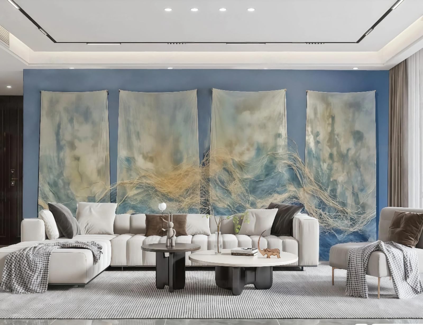 Tapeta sztuka nowoczesna cyjan gaza złoty liść krajobraz obraz TV sofa tło tapeta ścienna salon restauracja kawiarnia, 3D, 200 x 140 cm