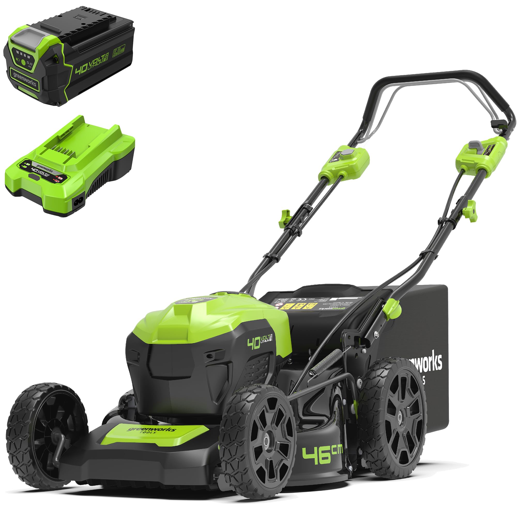 Greenworks Tondeuse à Gazon sans Fil Autopropulsée 46 cm GD40LM46SP + Batterie 40V 5Ah G40B5 + Chargeur 40V 2A G40C