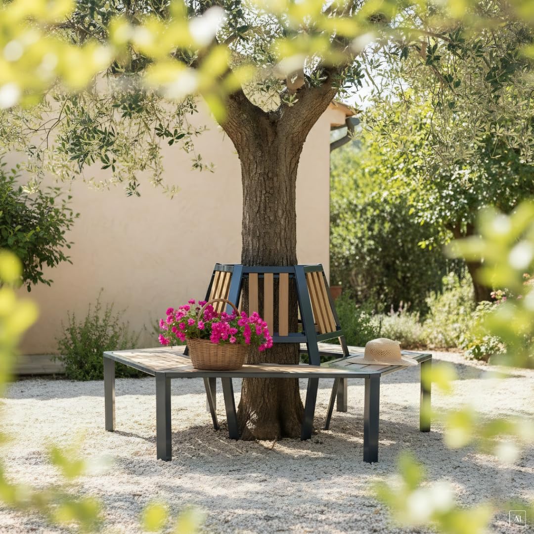 abc HOME | Baumbank Halbrund 162 cm – WPC & Aluminium Anthrazit/Braun – Wetterfeste Gartenbank Rundbank – Erweiterbar zum 360° Baumring – Rostfrei & Pflegeleicht
