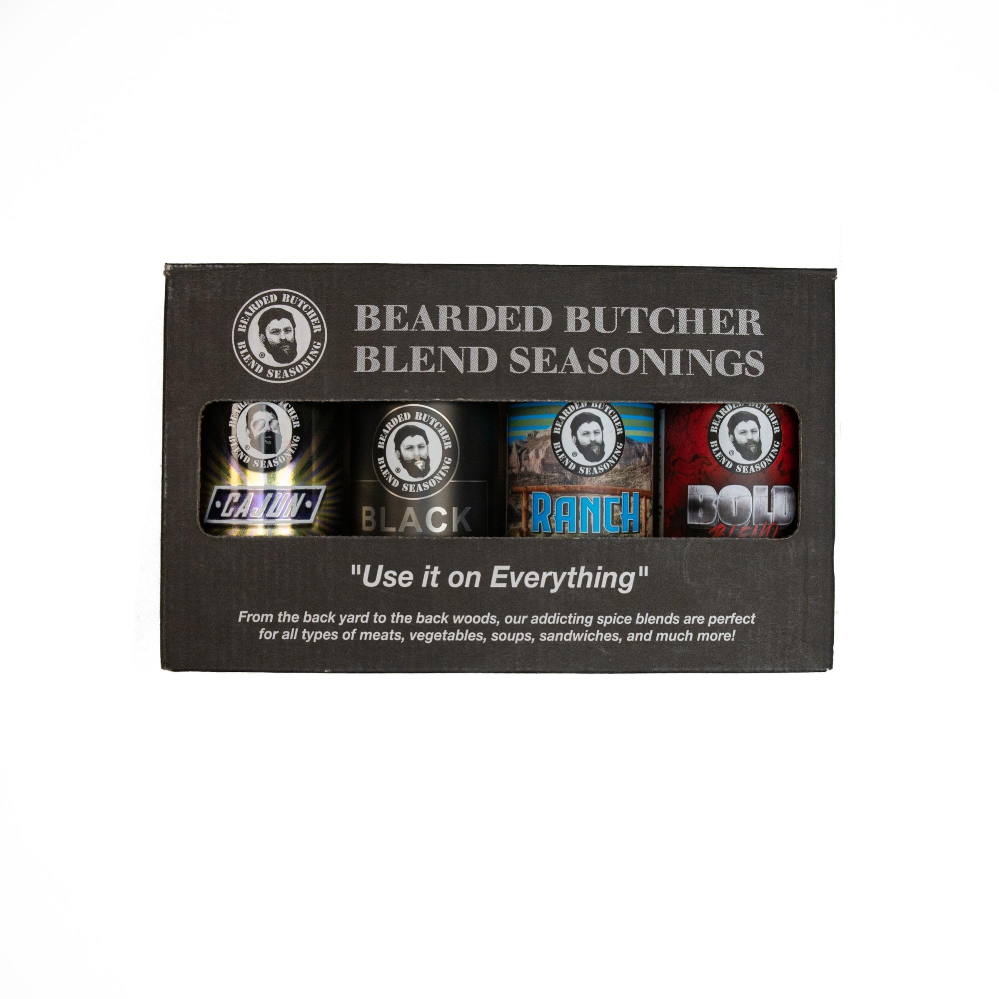 Bearded Butchers 4-Pack Seasoning Bundle, Includes Cajun, Bold, Ranch, and Black Blends - Get as a Gift or Use for Any Cooking Occasion, Ideal for
