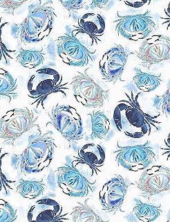 Timeless Treasures Quilt Fabric Ocean Blue Crabs Style CD1302 White Blue