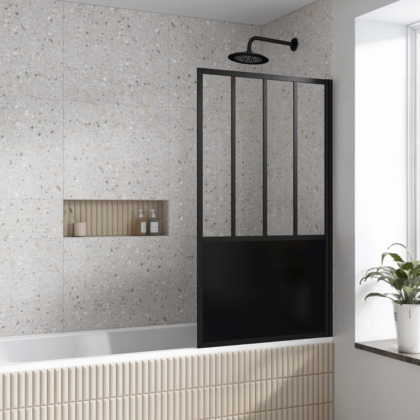 Pare Bañera AURLANE FAC601 Negro con cristal templado de 6mm y perfil de aluminio