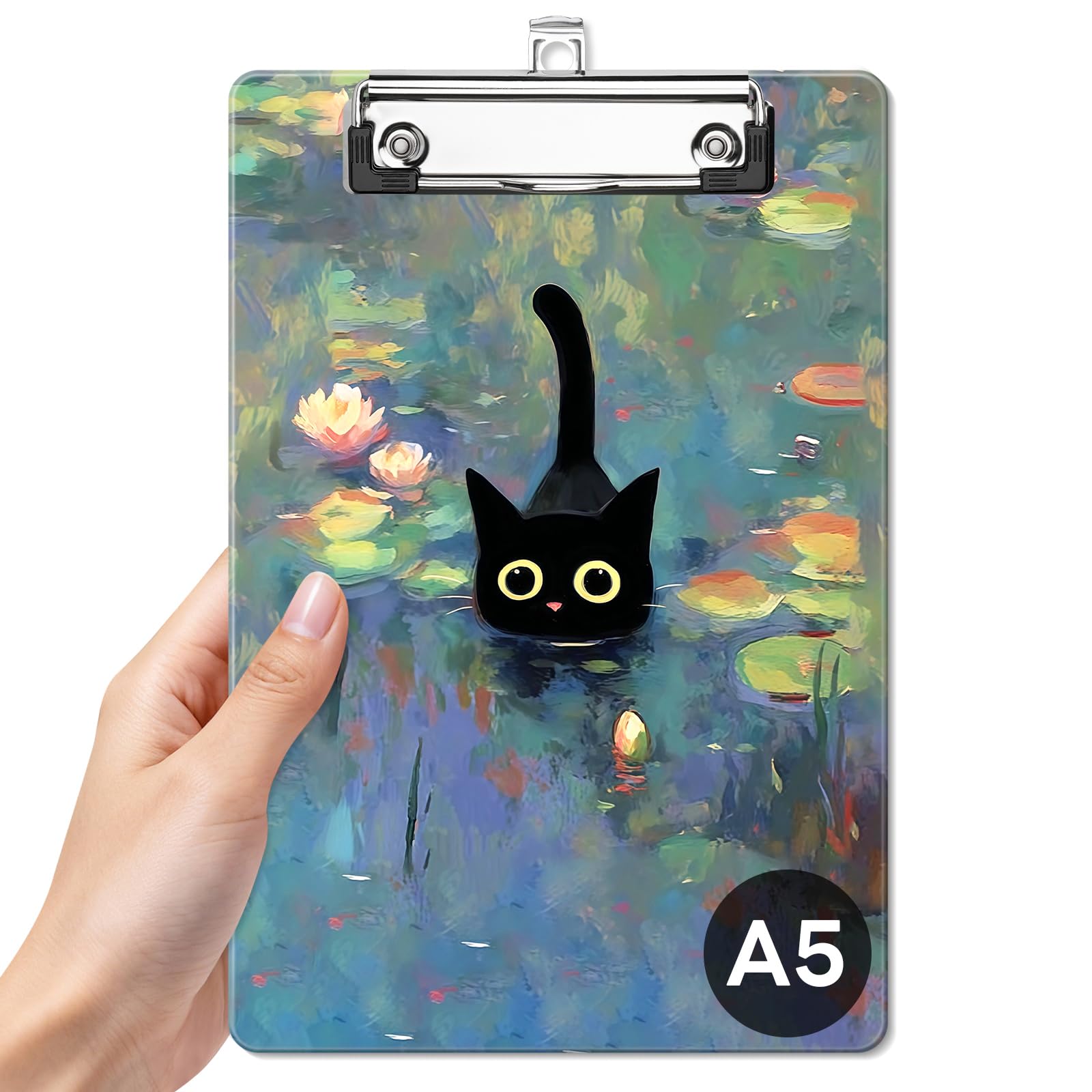 Stanploe Plastic Small Clipboard, Cute Memo Clip Board, Lotus Cat
