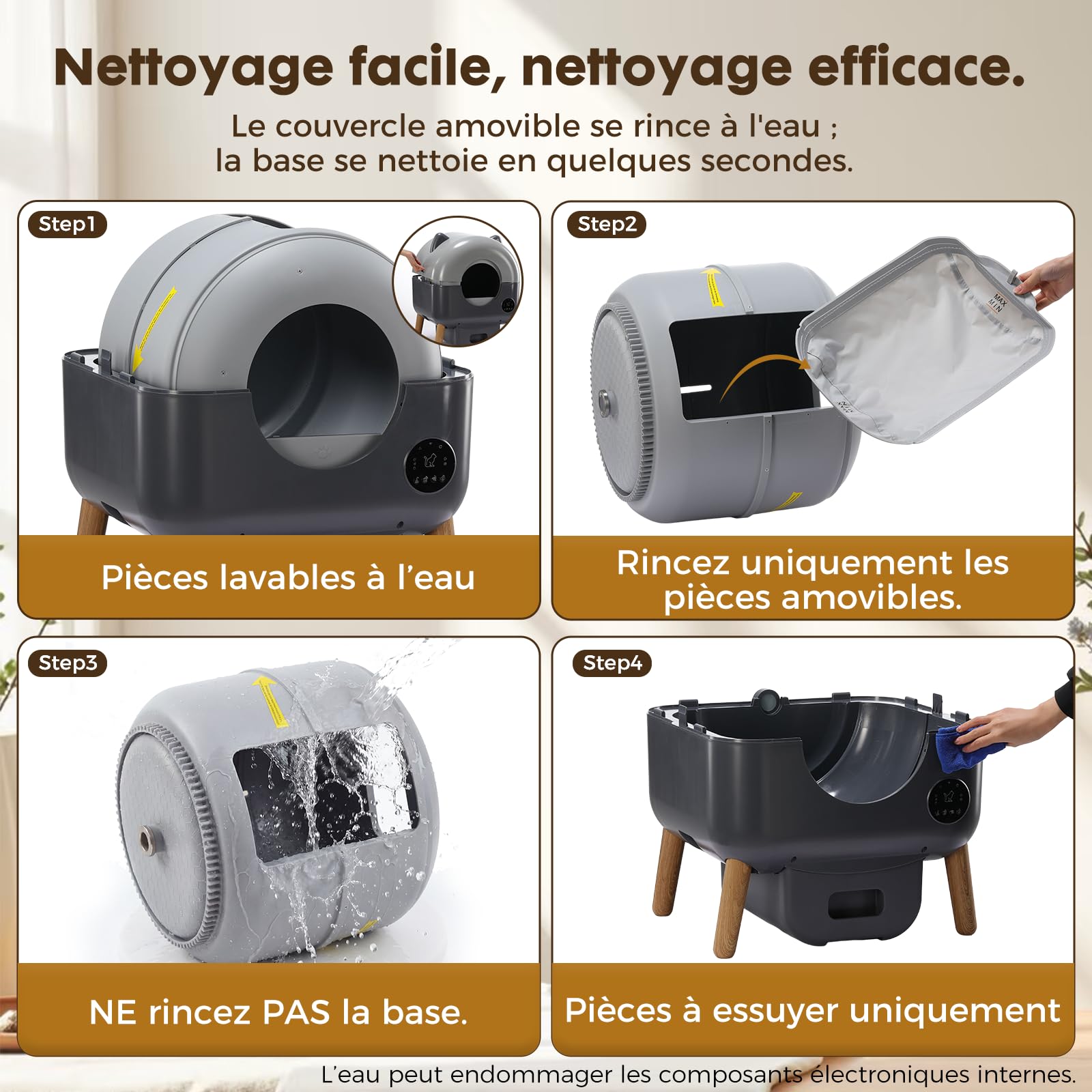 GTPLAYER Litiere Chat Autonettoyante 66L, Litière Automatique avec Contrôle APP, Anti‑Pincement, Éclairage LED 6 Couleurs, Bac Litiere pour Chat Inclus Tapis & Déodorant, pour Plusieurs Chats, Gris