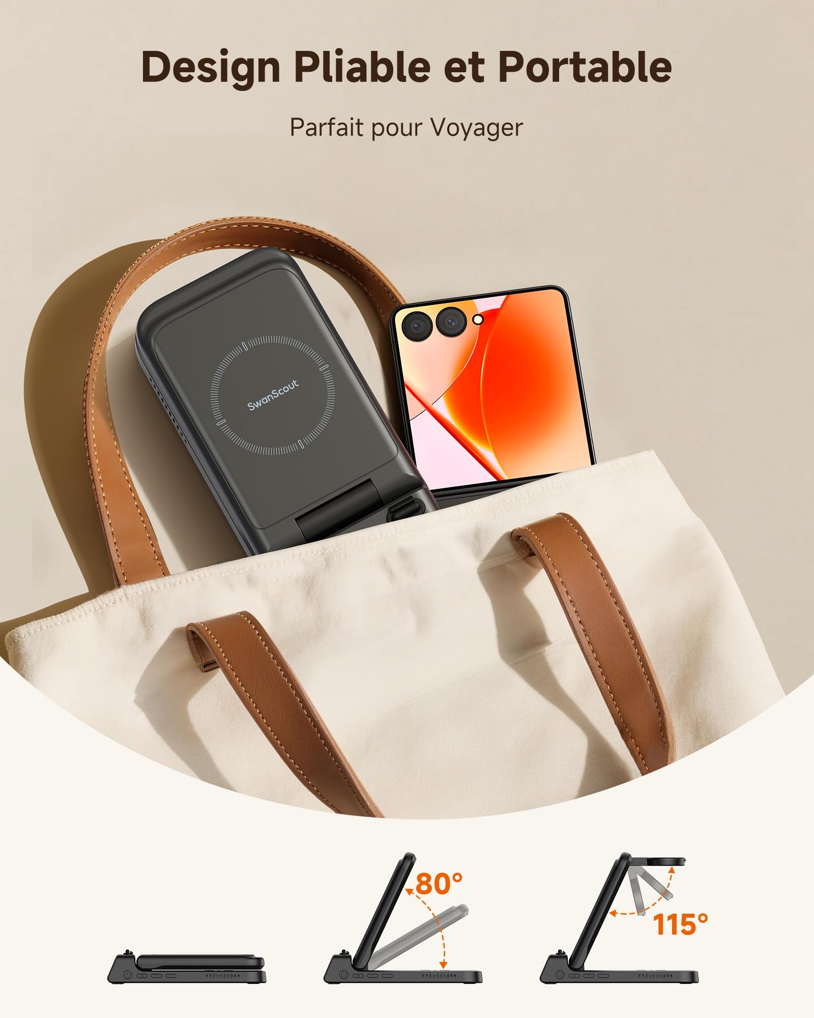 Chargeur Induction pour Samsung Z Flip 8/7/7 Fe, Station de Charge 3 en 1