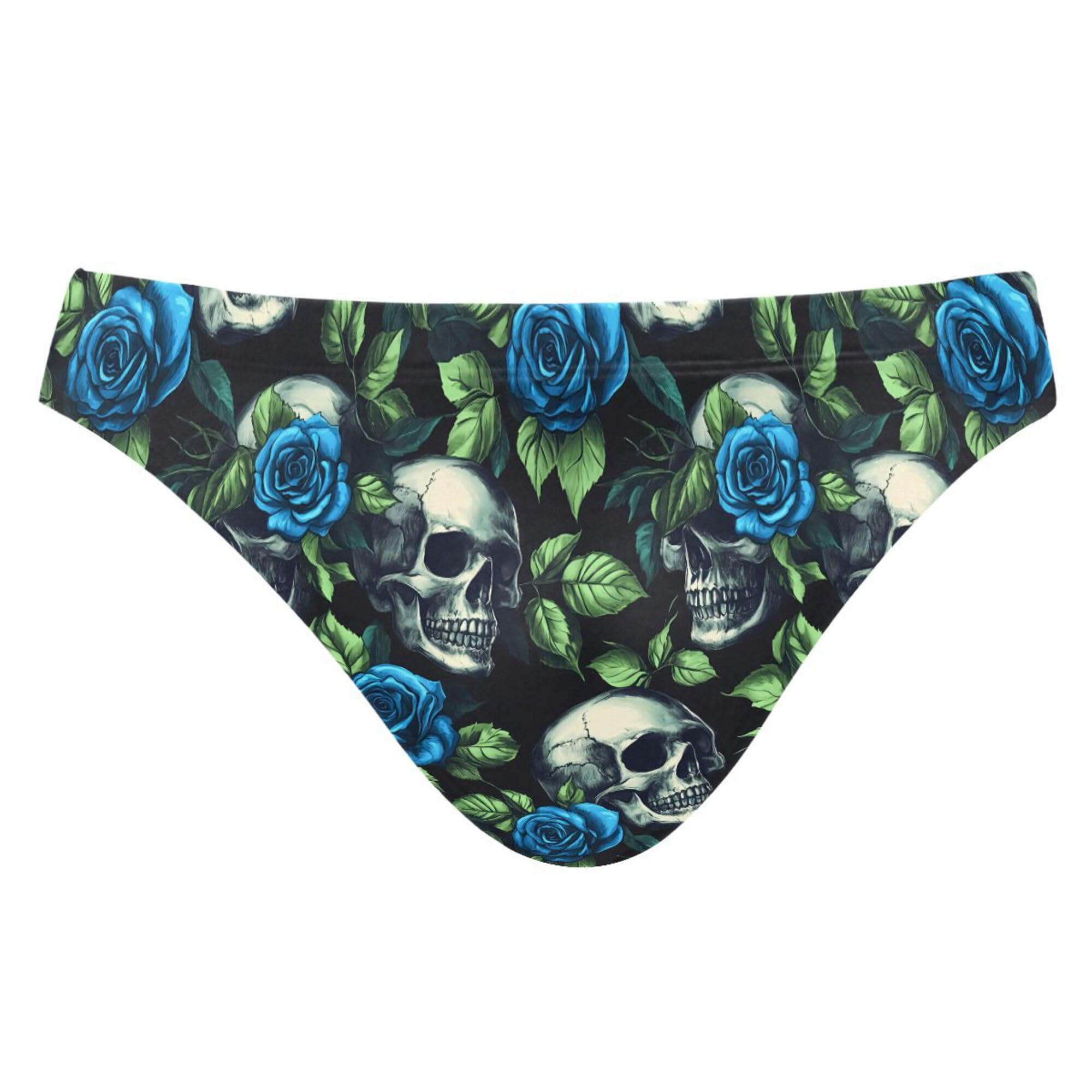 Mens Swim Briefs Skull Flower Swimwear Bikini Swimsuit XL B0404452