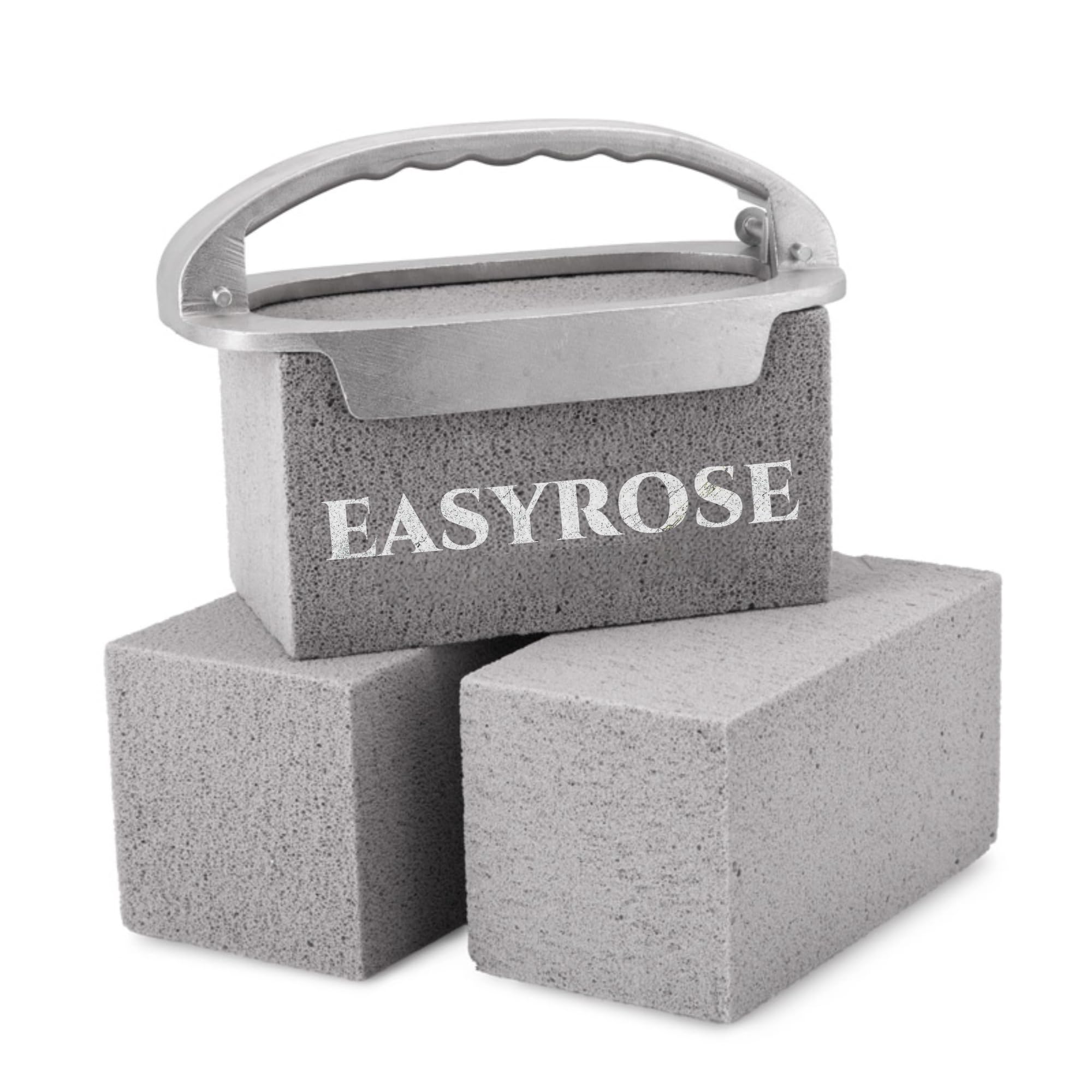 3 Pack Grill Cleaning Brick with Heat Resistant Aluminum Handle, 8x8x15cm Large Pumice Stone for Cleaning BBQ Griddle and Cast Iron, Bristle-Free Scraper for Oven and Stove Deep Grease Removal