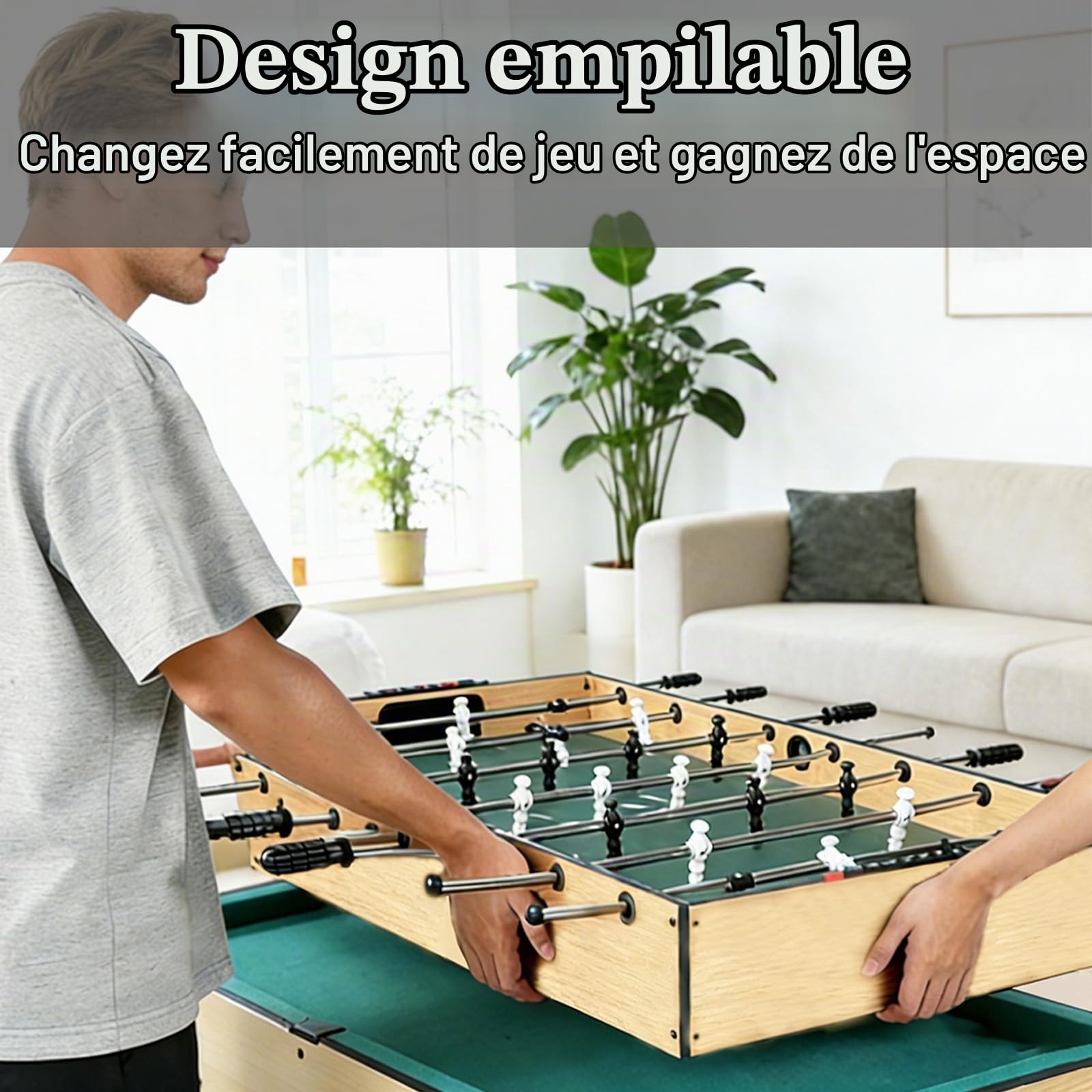 Table Multijeux 12 en 1 Pliable avec Baby-Foot, Billard, Tennis de Table, Hockey, Shuffleboard, Bowling, échecs, Dames, Backgammon et Poker,pour Les Adultes et Les Enfants