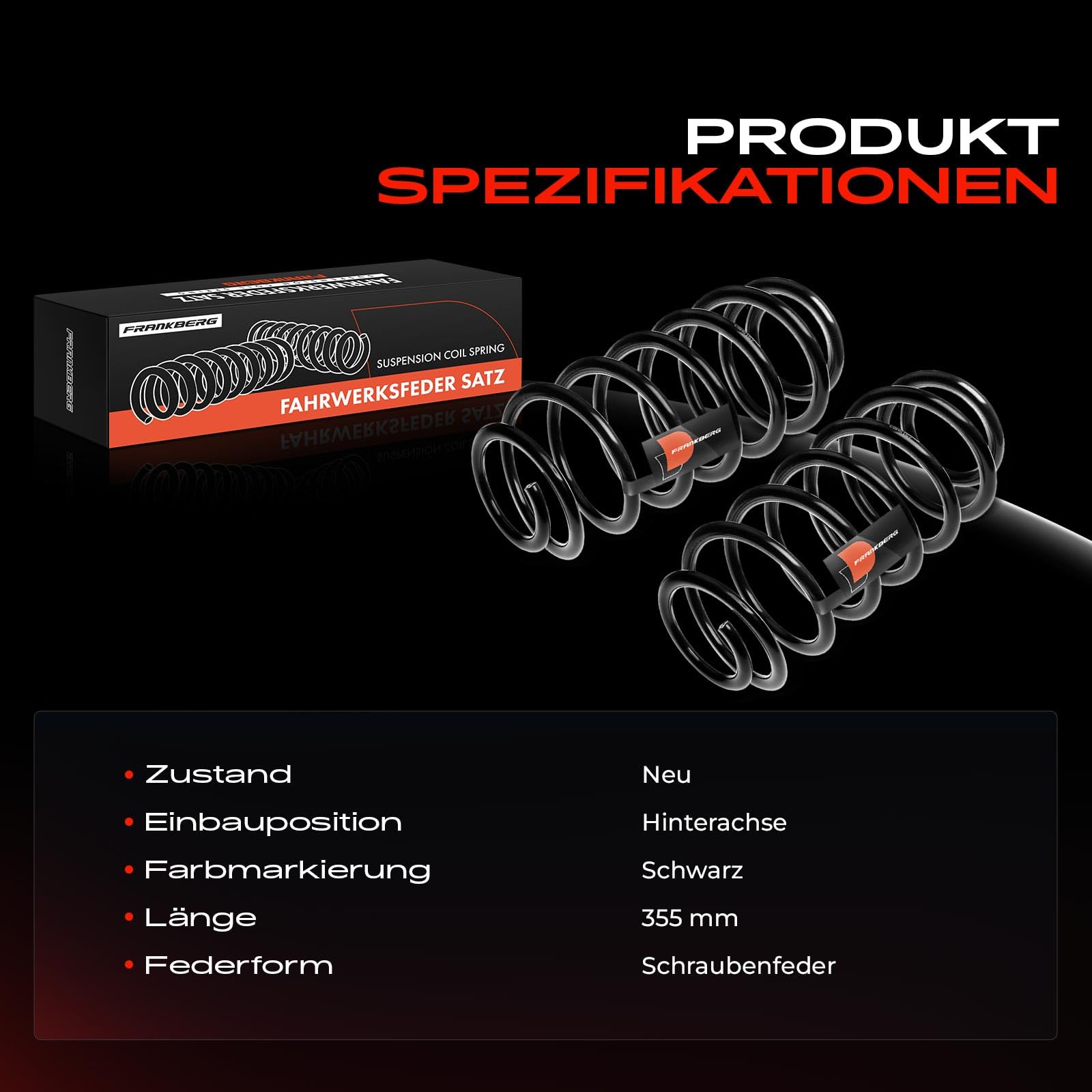 Frankberg 2x Federn Fahrwerksfeder Hinterachse Kompatibel mit A3 1996-2003 Leon 1999-2006 Golf IV 1997-2003 B.o.r.a 1998-2013 New Beetle 1998-2010 Replace# 1J0511115AJ