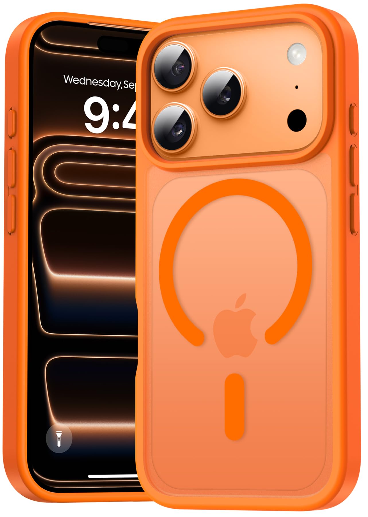 Natiiozie Magnetica Cover Compatibile con iPhone 17 Pro Compatibile con MagSafe Custodia Traslucida Opaca Posteriore, Anti-impronta Resistente ai Graffi Protettiva Case Arancione