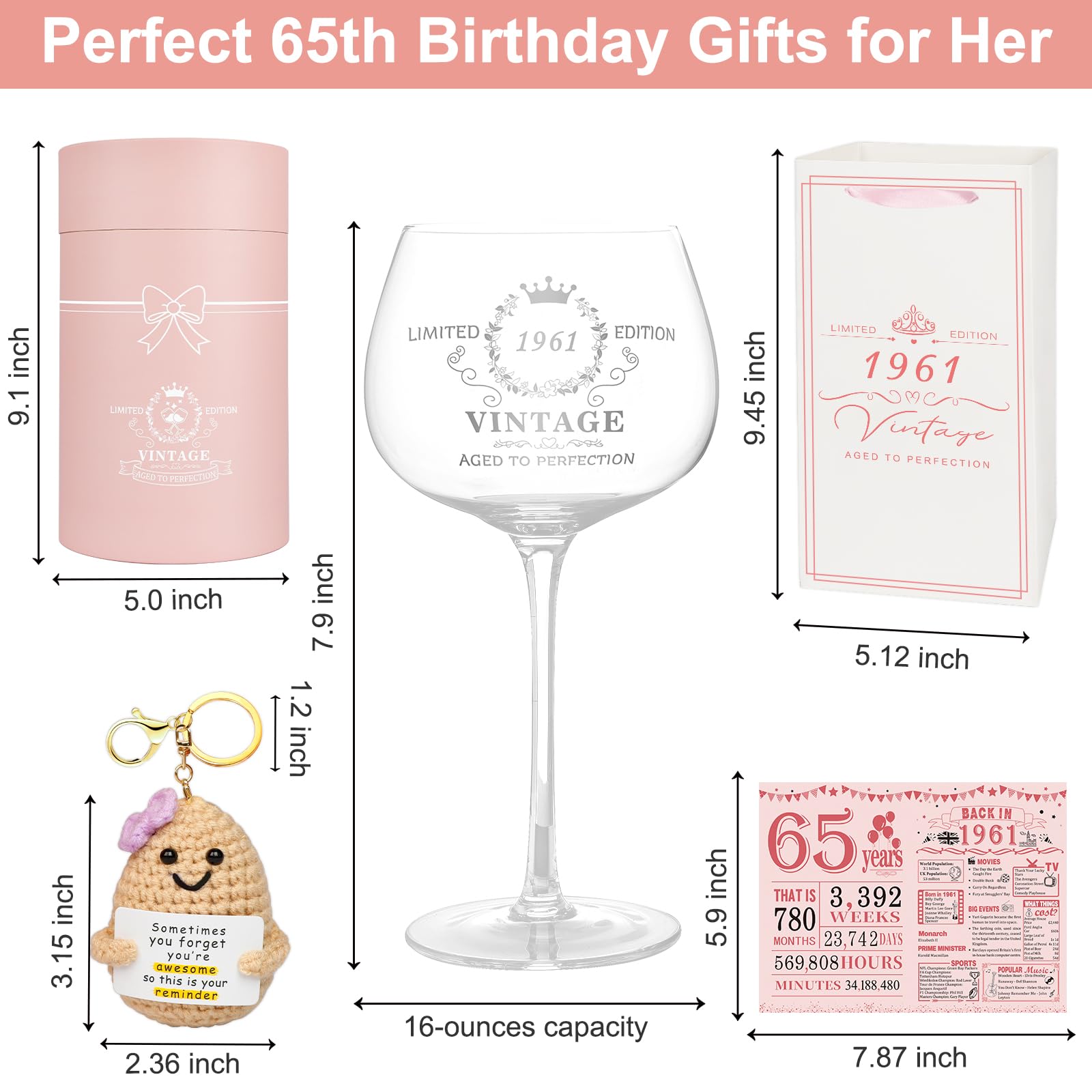 65th Birthday Wine Glass - Vintage 1961 Gift -2 65th Birthday Wine Glass - Vintage 1961 Gift -2