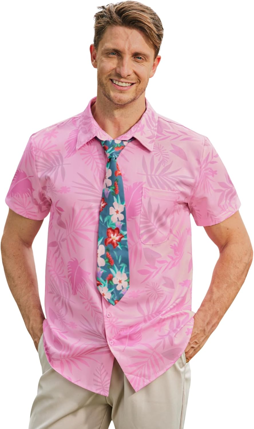 Arvilhill Men 2 Pcs Fox Inspired Shirt Tie Hawaiian Style Costume Adult Anime Outfit Funny Party Dress Up with Tie (S-2XL)