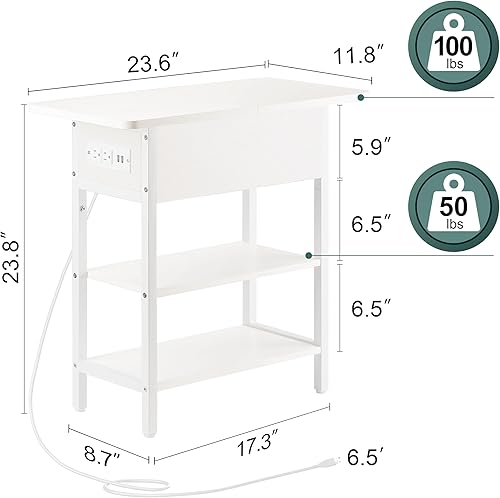 Miniatura 3 de Yoobure Mesa auxiliar con estación de carga, mesa auxiliar abatible con puertos USB y tomas, mesa de noche para sala de estar, dormitorio, mesita de