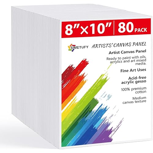 Simetufy Canvas Boards for Painting, 8 x 10 Inch Blank Panels, 100% Cotton for Acrylic & Oil Paints (80 Pack)