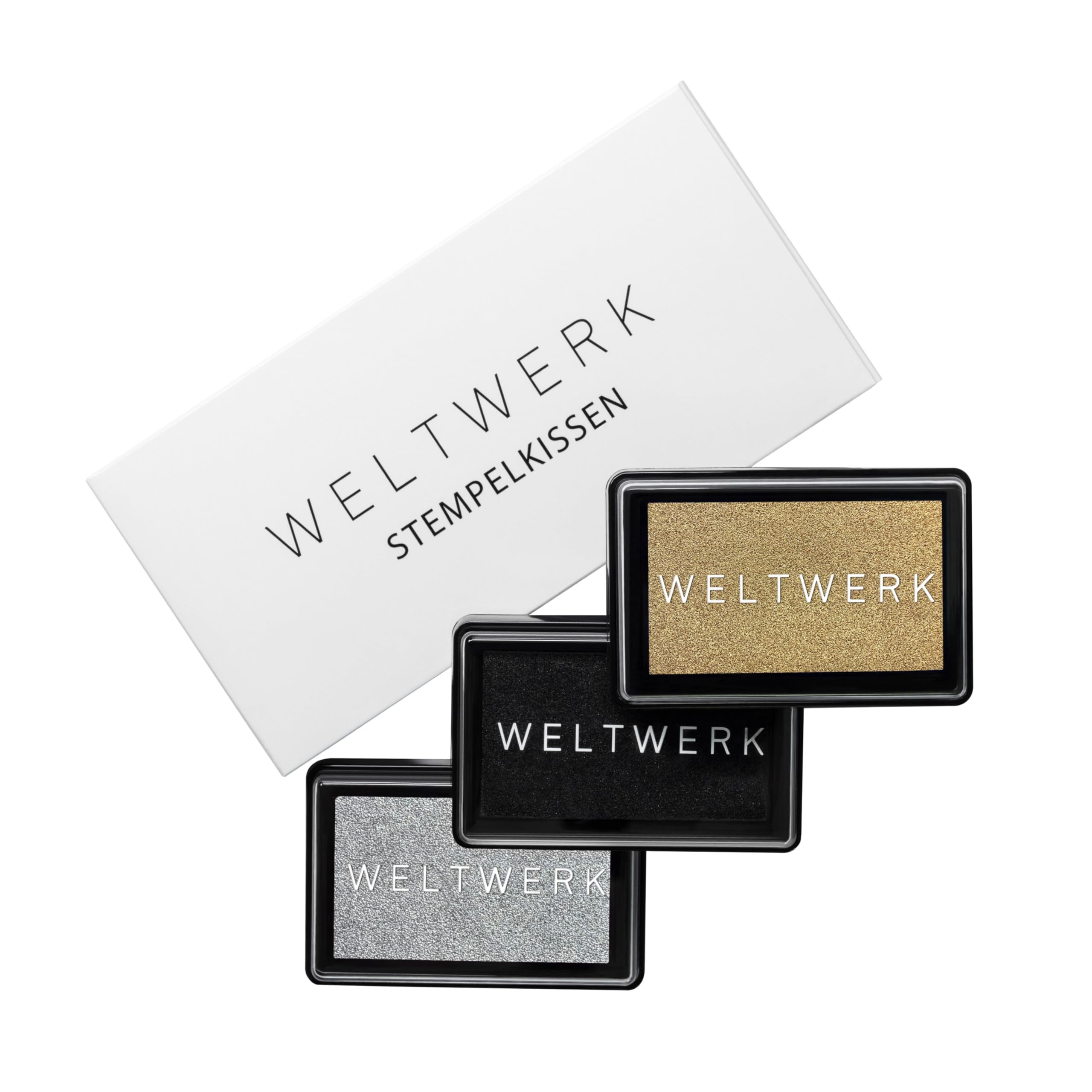 WELTWERK Stempelkissen wiederverwendbar [ungiftig & abwaschbar] – wasserbasiertes Pigmentkissen für Abdrücke –inkl. E-Book mit Bastelideen für Scrapbooking, Hochzeit, Weihnachten & Geschenke