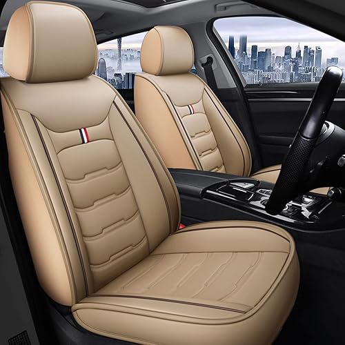 rasiarpio Fundas de asiento de coche para Mazda2 2011-2014, par de cojines de protección de asiento de piel sintética beige compatibles con bolsa de rasiarpio Fundas de asiento de coche para Mazda2 2011-2014, par de cojines de protección de asiento de piel sintética beige compatibles con bolsa de