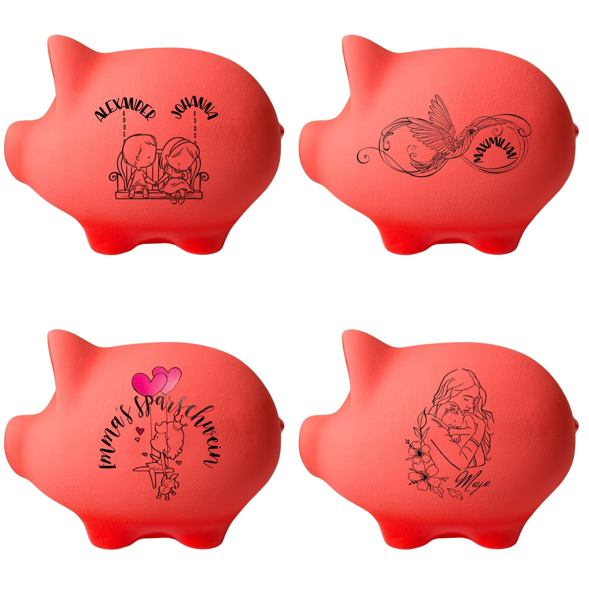 Personalisierte Sparschwein mit Namen XXL aus Keramik ohne Öffnung, zum Zerbrechen – Handgemachte Sparbüchse, Geldbox & Münzdose Individuelle Geschenkidee Geldgeschenk für Kinder, Hochzeit, Geburtstag