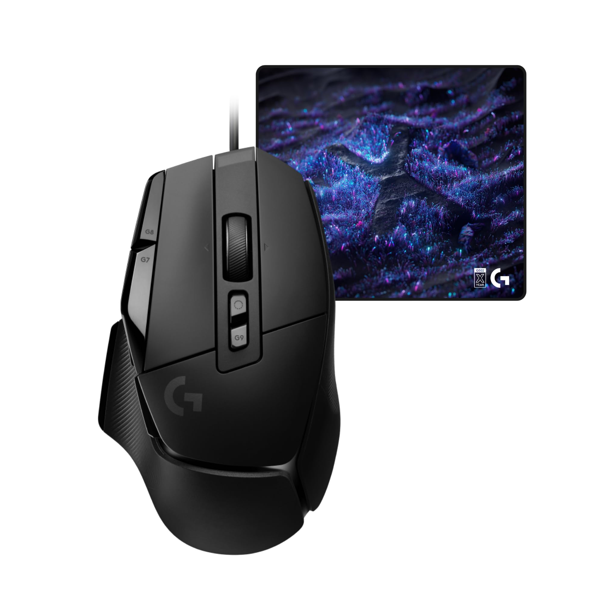 Logitech G502 X Wired Gaming Mouse + 10th Anniversary Mousepad Bundle - Black