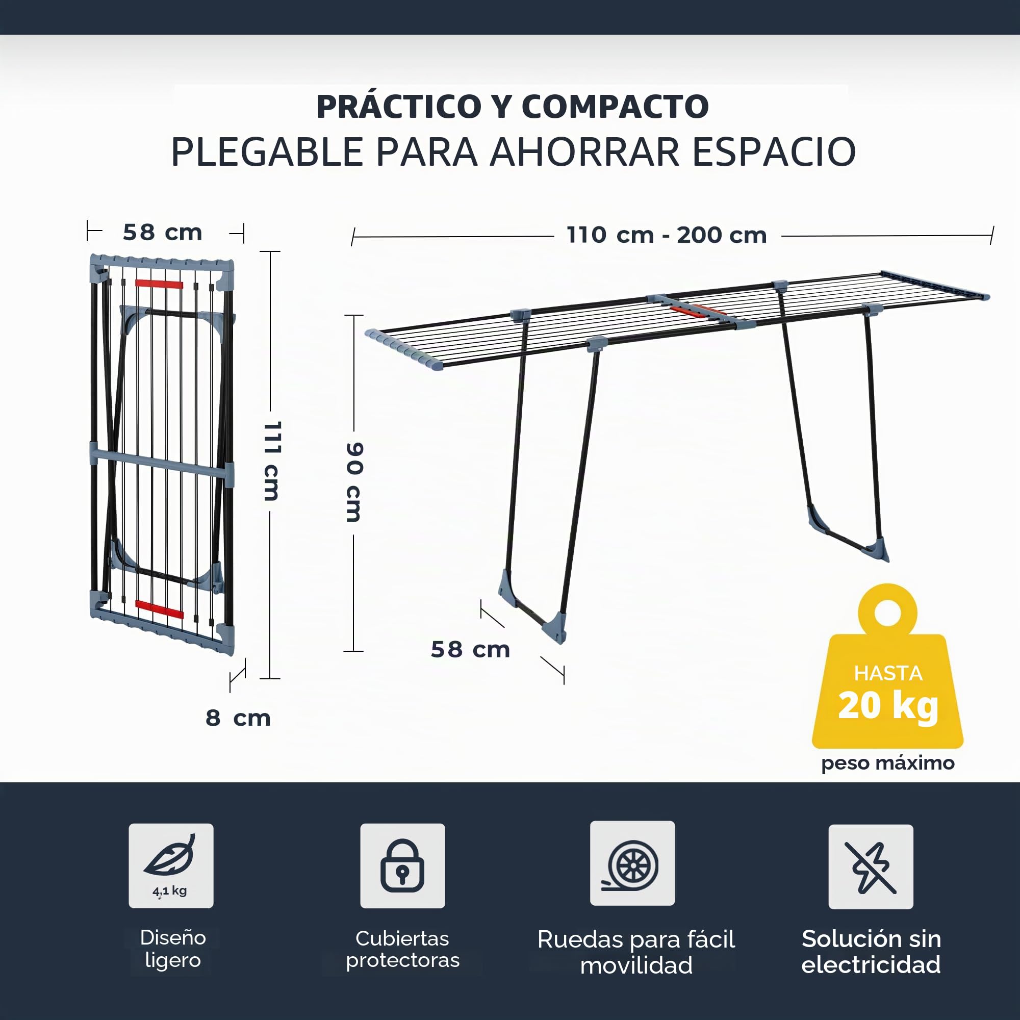 Tendedero con alas – Tendedero Inspirador con Superficie de Secado de 18 m, diseño XXL en Azul, para amas de casa, hogar, tendedero Exterior, Ahorra Espacio (Negro Phoenix)