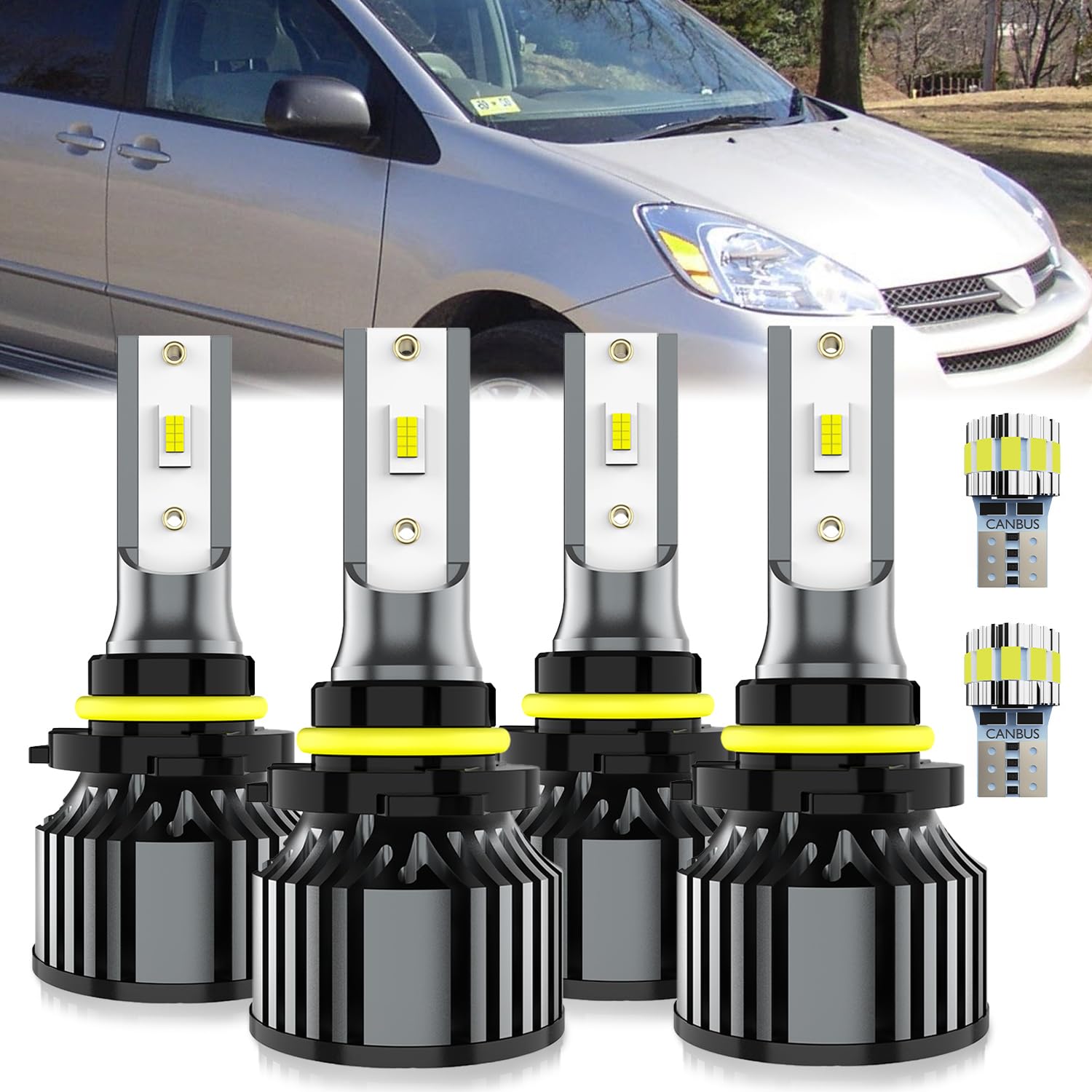 For Toyota Sienna 2004-2010 Light Bulbs, Integrated Hi-Lo Beam And License Plate Light Combo, Plug-and-Play Installation, 6 Pack