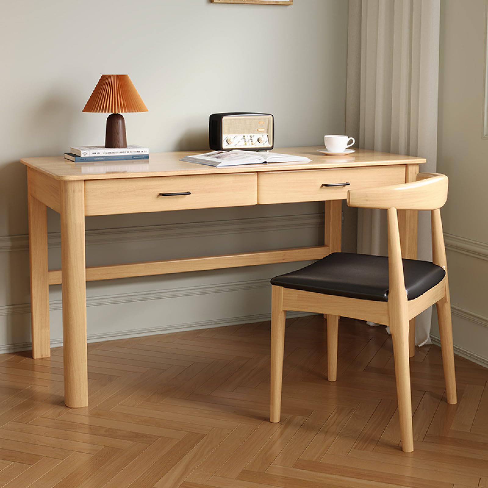 Bureau en bois massif avec 2 tiroirs style naturel moderne longueur 31 pouces