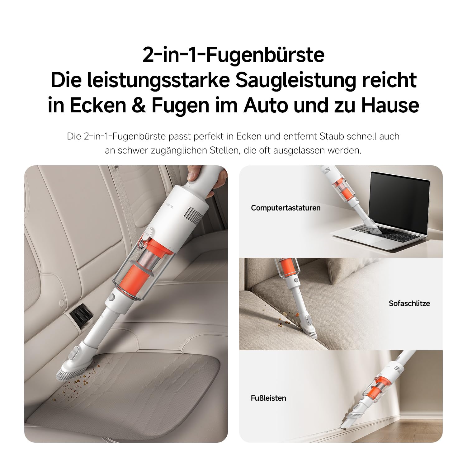 XIAOMI P30 kabelloser Staubsauger, 22KPa/50AW Saugleistung, leicht und mühelos zu handhaben, bis zu 40 Minuten Laufzeit, präzise 5-stufige Filtration, 2 Bürstenaufsätzen, geeignet für Zuhause und Auto