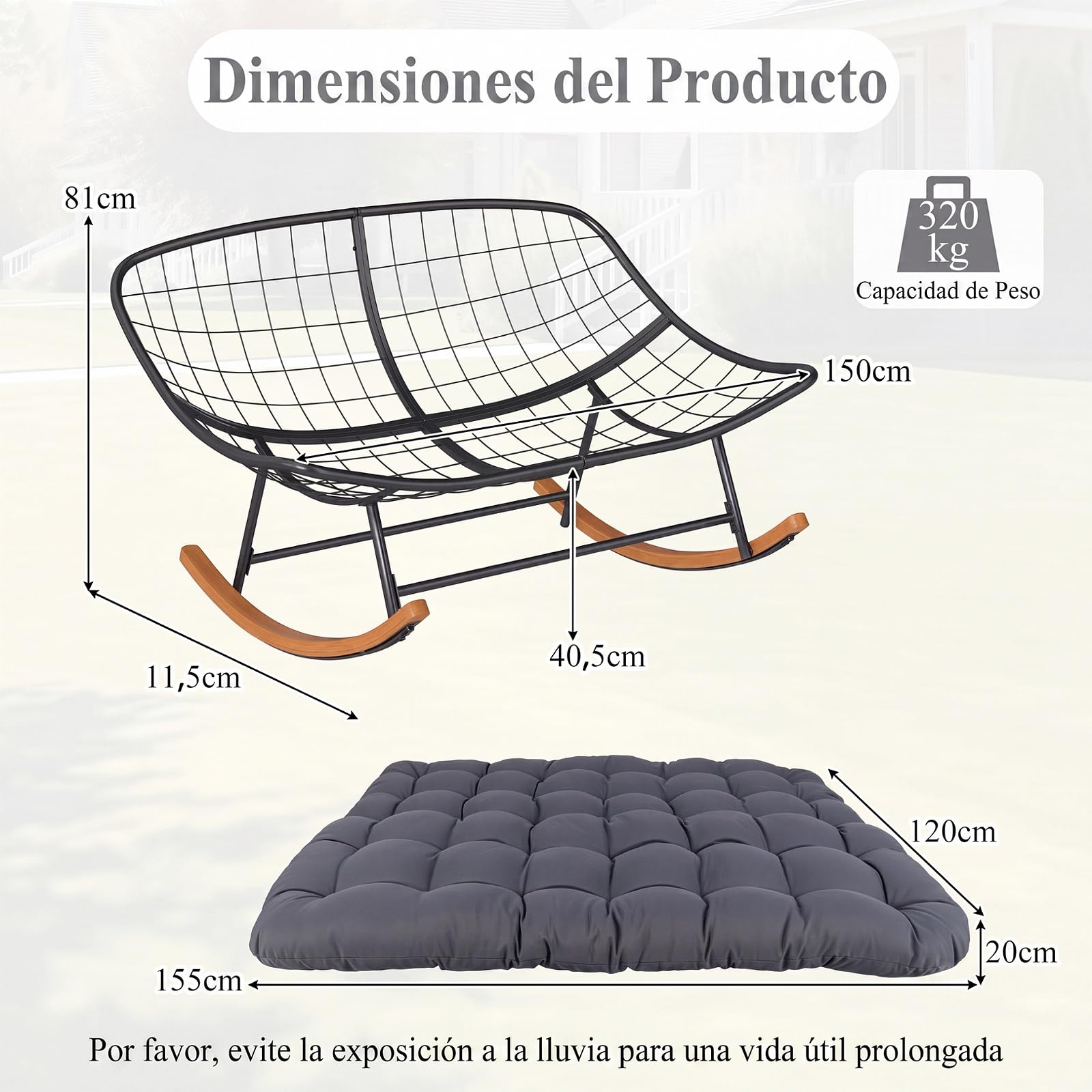 COSTWAY Silla Mecedora Doble Cojín Acolchado, Butaca Salón XXL (Oscuro)