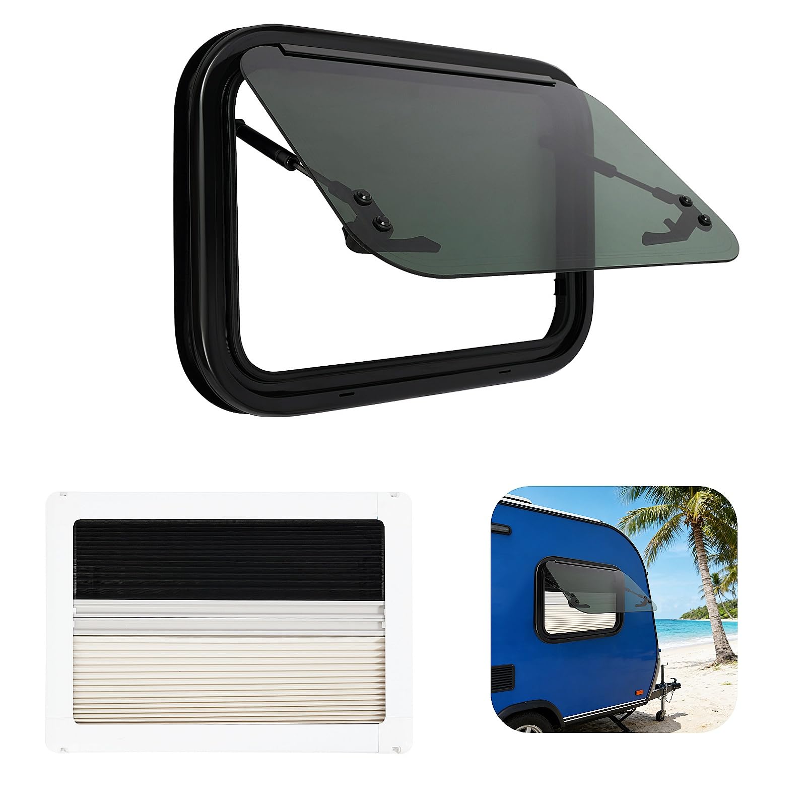À Pousser Fenetre Camping Car 85° Vitrage Trempé Fenêtre Camping Car avec Moustiquaire & 18% Transmission Lumineuse Haute Qualité Fenetre van Aménagé Fenêtres pour Camping-Cars (500 x 350mm)