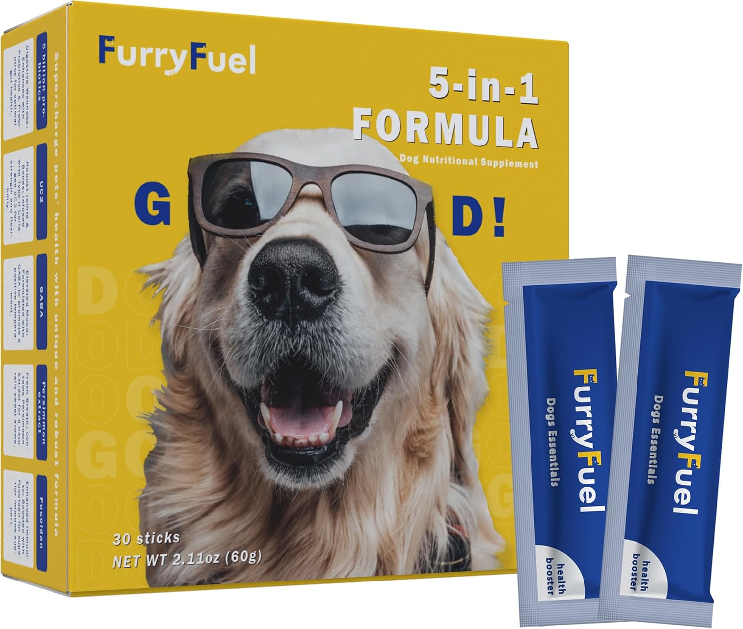 Health Supplements Powder for Dogs - 5-in-1 Formula - for Digestive Gut Health Care, Joint Support, Breath, and Enhanced Immunity Made from Probiotics and Prebiotics | Pet Vitamins 30 Count