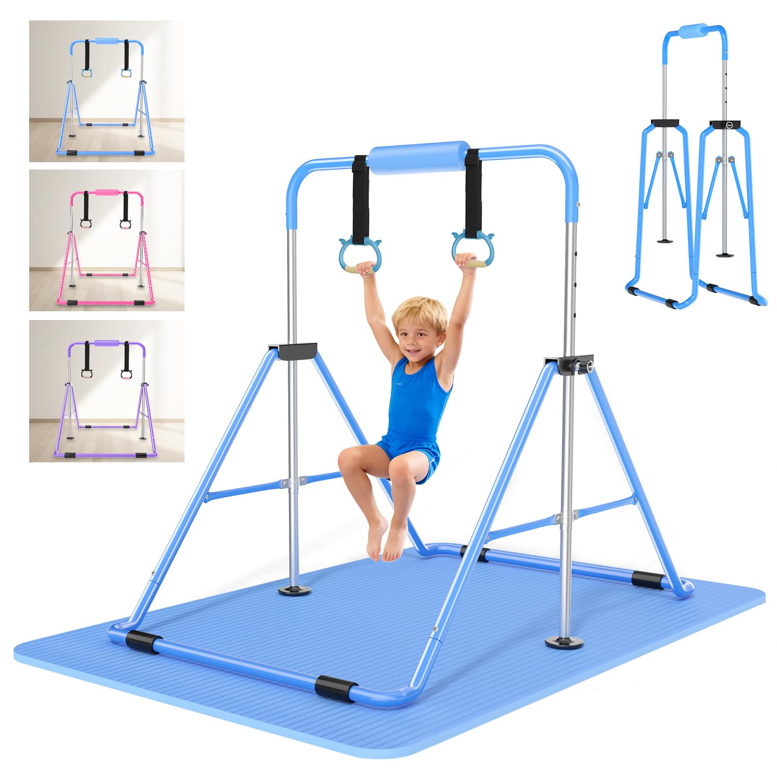 Safly Fun Foldable Gymnastics Bar for Kids, Adjustable 35"-51", Sturdy 145 lbs Capacity, Easy-to-Assemble, Gymnastics Equipment for Kids for Indoor/Outdoor Training