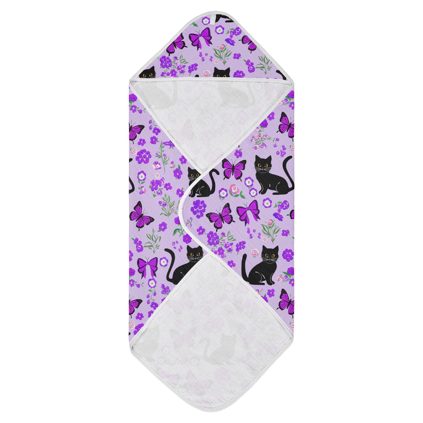 Msyxl Black Cats Pattern Hooded Towel - Ultra Soft & Absorbent Muslin Cotton Bath Towel for Babies, Toddlers, Newborn - Boys & Girls Essential 35