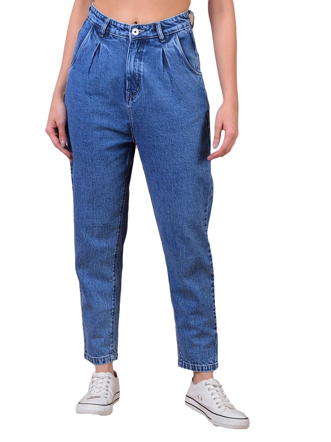 Women's Blue 100% Cotton Baggy Jeans-image-4
