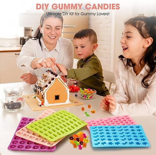 Miniatura 6 de Kit de moldes de silicona para gomitas de Halloween, 5 unidades, crea 13 formas para más de 261 caramelos (dinosaurio, dona, oso, corazón, animal)