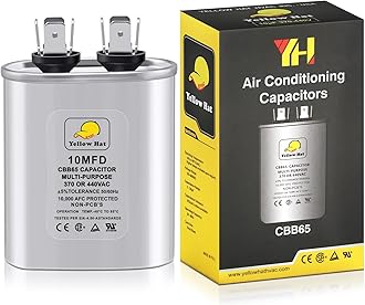 Capacitor for Air Conditioner 10 uf MFD 370 or 440 Volt VAC, CBB65 Multi-Purpose Oval Capacitor for AC Motor Run or Fan Motor Start or Condenser Straight