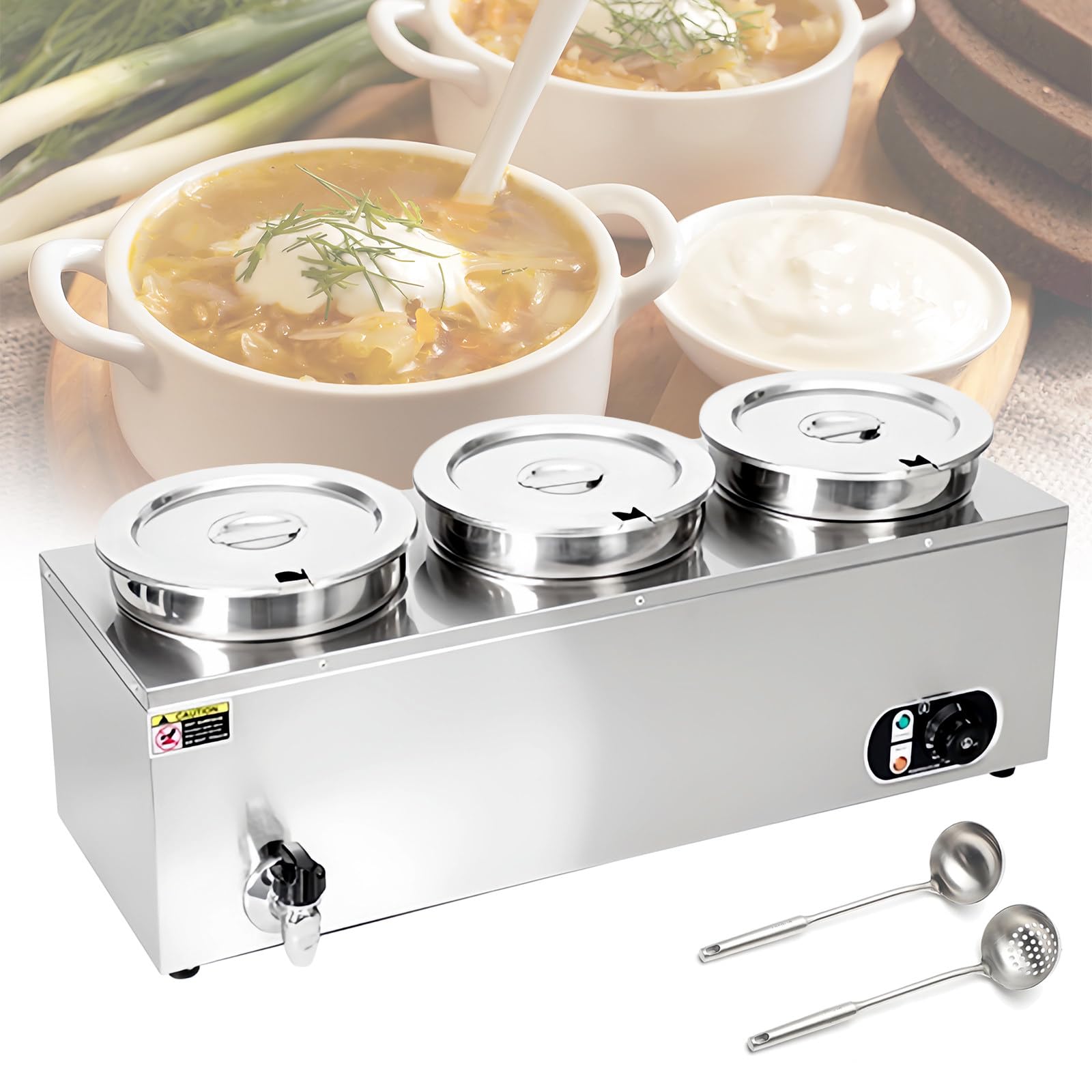 Scaldavivande elettrico commerciale in acciaio inox per bagnomaria, scaldavivande per salse e zuppe, scaldavivande per buffet, pentole a vapore con coperchi, controllo della temperatura per catering