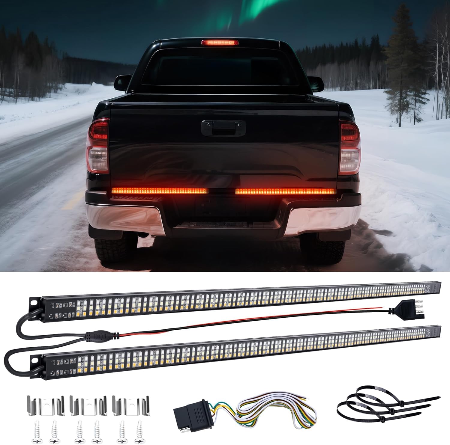 2Pcs 28" Aluminum Frame LED Tailgate Light Bar - Red Brake, Yellow Turn Signals, White Reverse Lights for Trucks, SUVs, Pickups | Waterproof, Dustproof, Durable Triple Row LED Strip