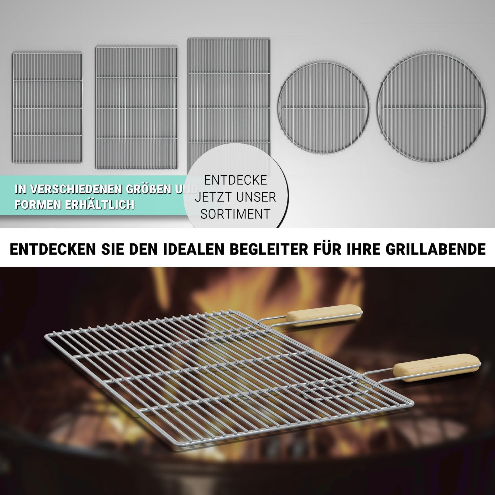 HAGO Edelstahl Grillrost | Eckig 54x34cm | Ersatzrost | Grillgitter | Grillgitter | universal | mit Griffen | Edelstahl | massiv | Gasgrill | Kohlegrill