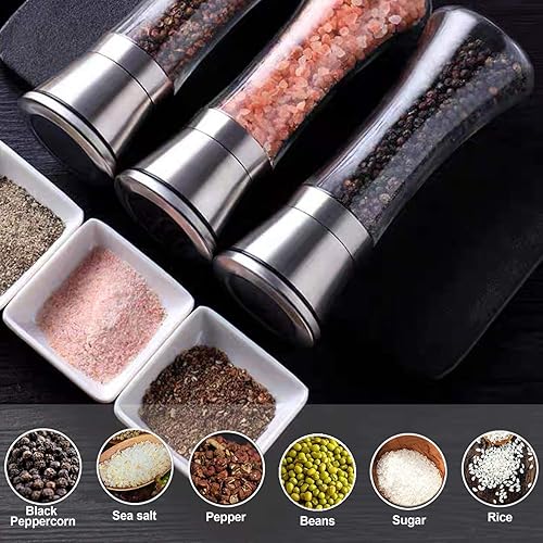 Miniatura 7 de LessMo Juego de molinillo de sal y pimienta con bandeja de pie de madera paquete de 2 molinos de sal y pimienta salero y pimienta recargables de