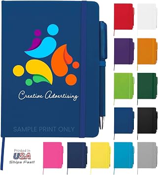 Personalized Notebook Journal 5 x 7 Customized Notebook with Name, Text or Logo - 100 Page Custom Journal. Leatherette Hardcover & Pen - Blue 1 Pack